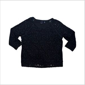 Rafaella Top Womens XL Black Floral Lace Overlay Lined Elegant Dark Romantic‎